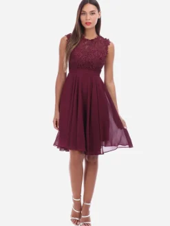 Outlet La Modeuse Robe à encolure dentelle grandes tailles Bordeaux
