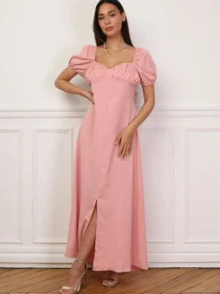 Best La Modeuse Robe à fronces et manches ballons Nude
