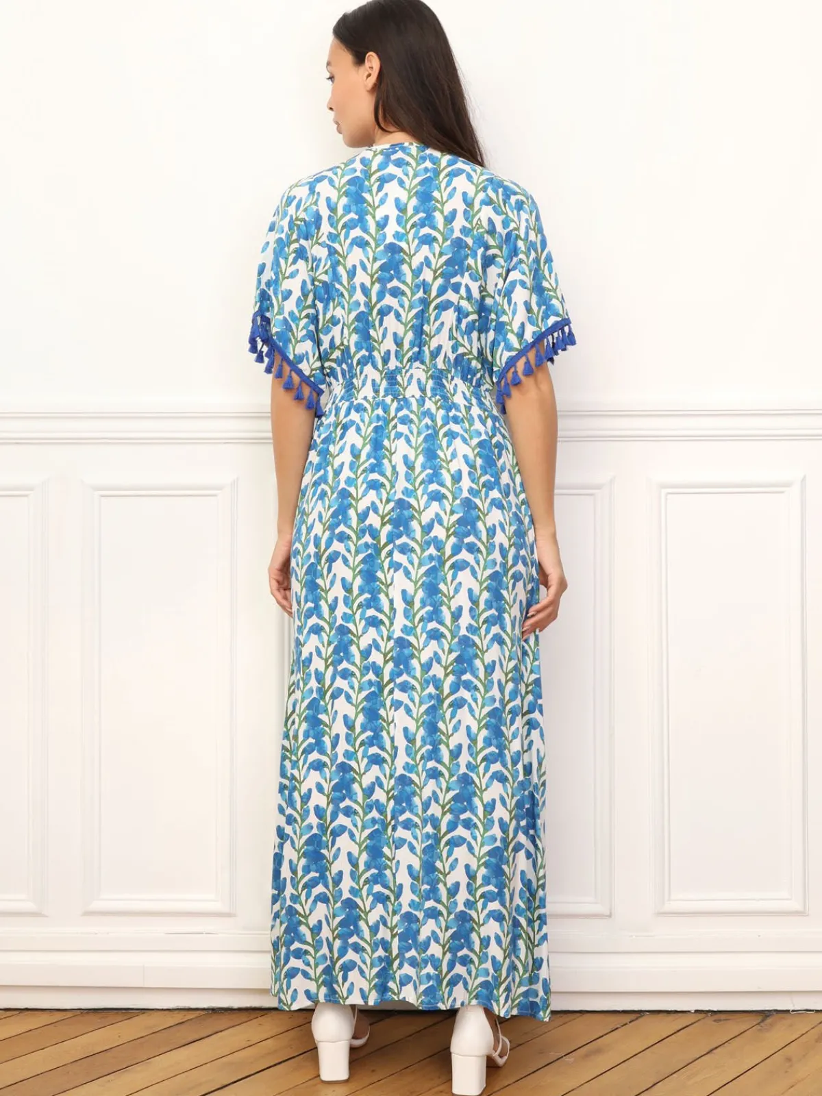 Clearance La Modeuse Robe à motif floral et pompons Blanc