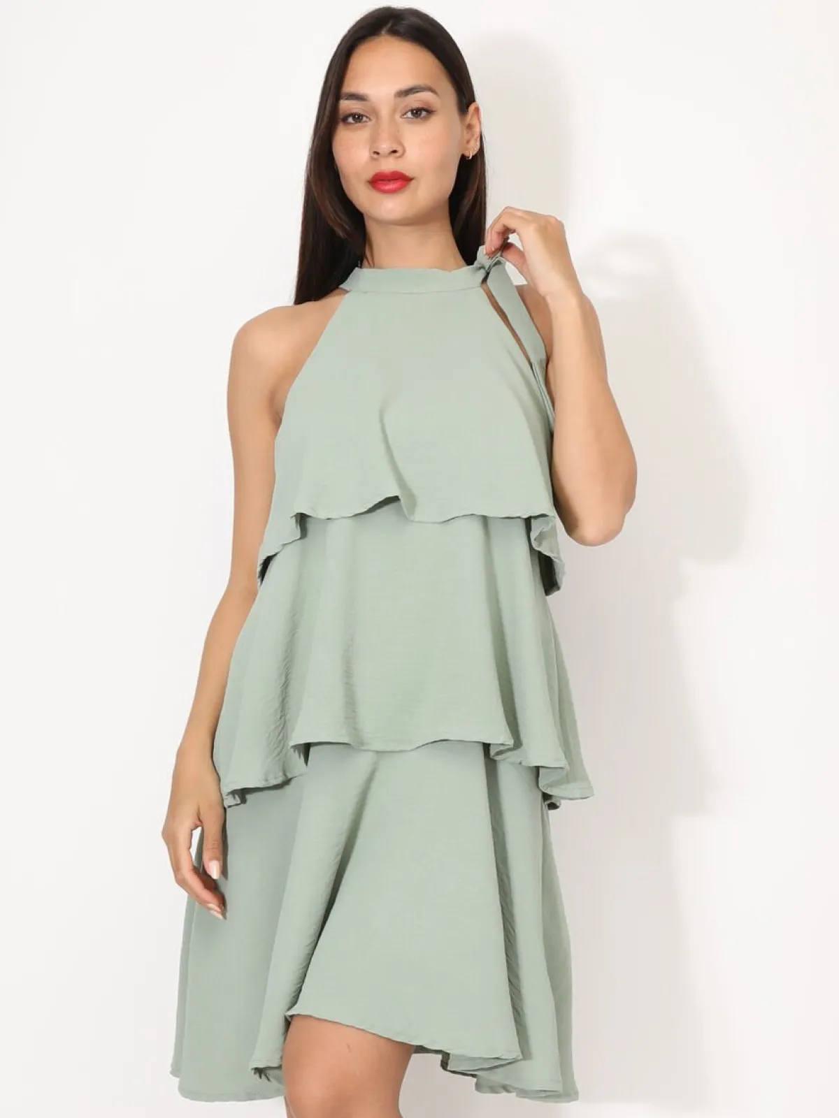 Best La Modeuse Robe à volants et n艙ud Vert