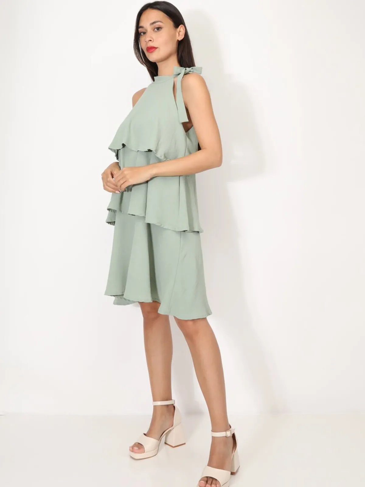 Best La Modeuse Robe à volants et n艙ud Vert
