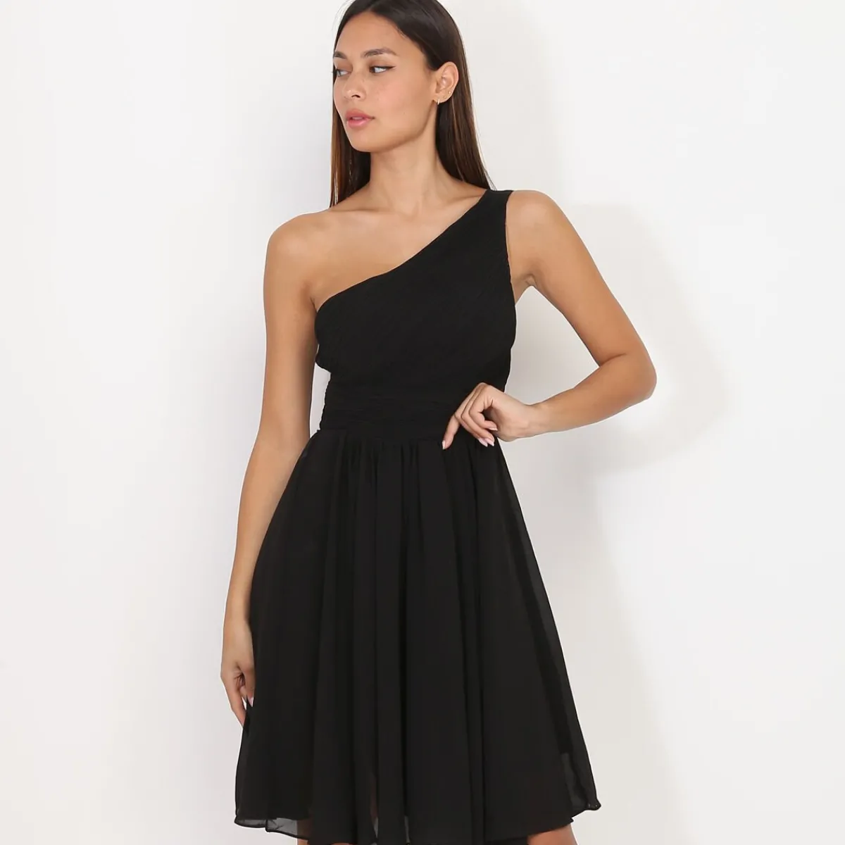 Discount La Modeuse Robe asymétrique drapée Noir