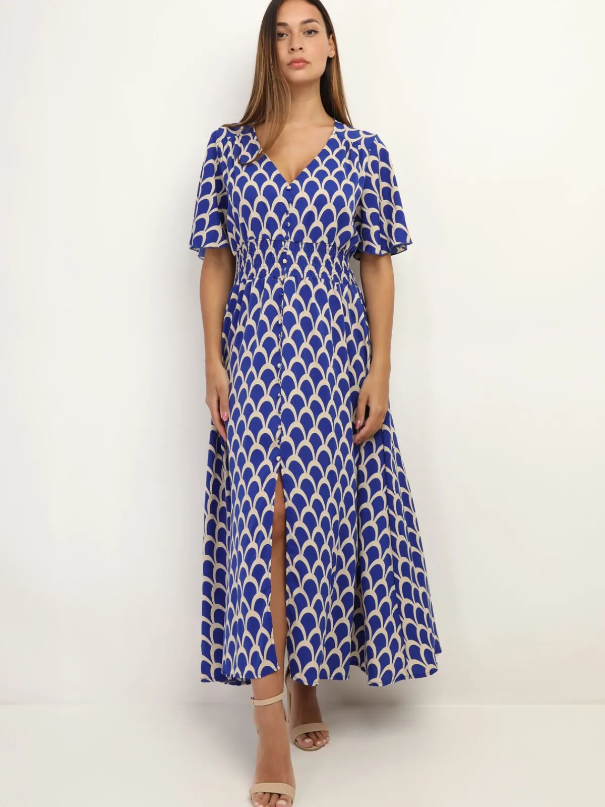 New La Modeuse Robe boutonnée à motif graphique Bleu