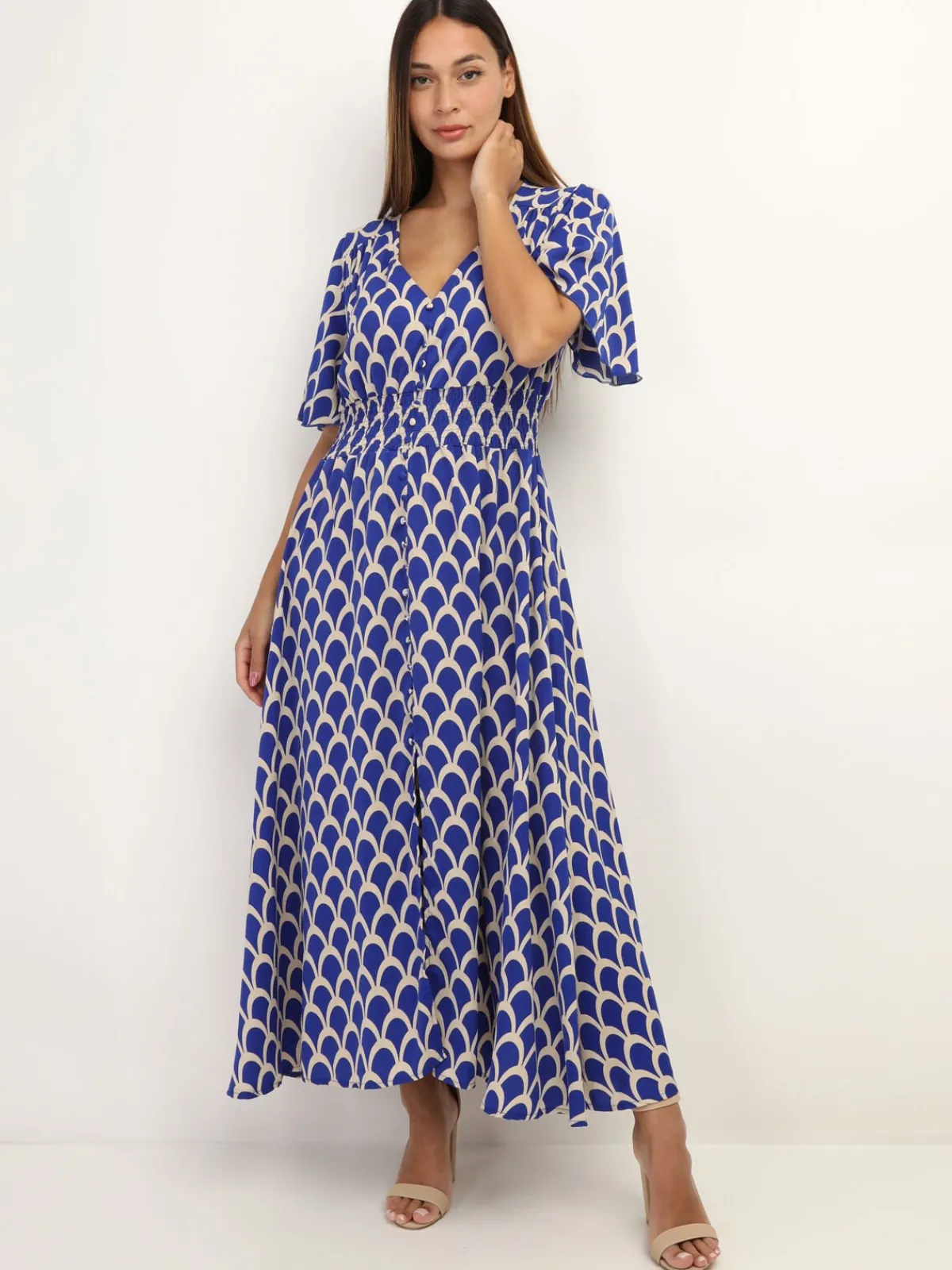 New La Modeuse Robe boutonnée à motif graphique Bleu