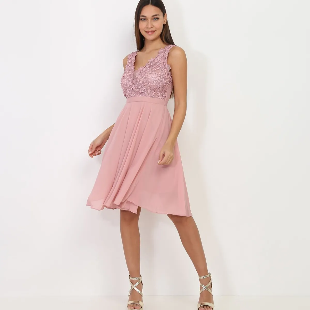 New La Modeuse Robe brodée à perles grandes tailles VieuxRose