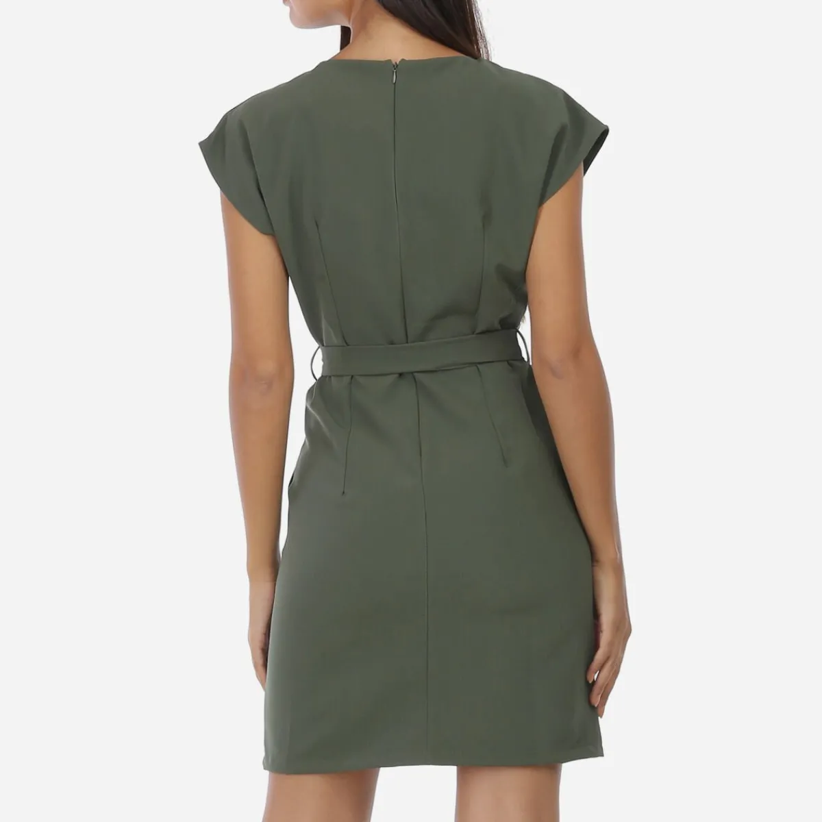 Discount La Modeuse Robe ceinturée à nouer et col fendu Kaki