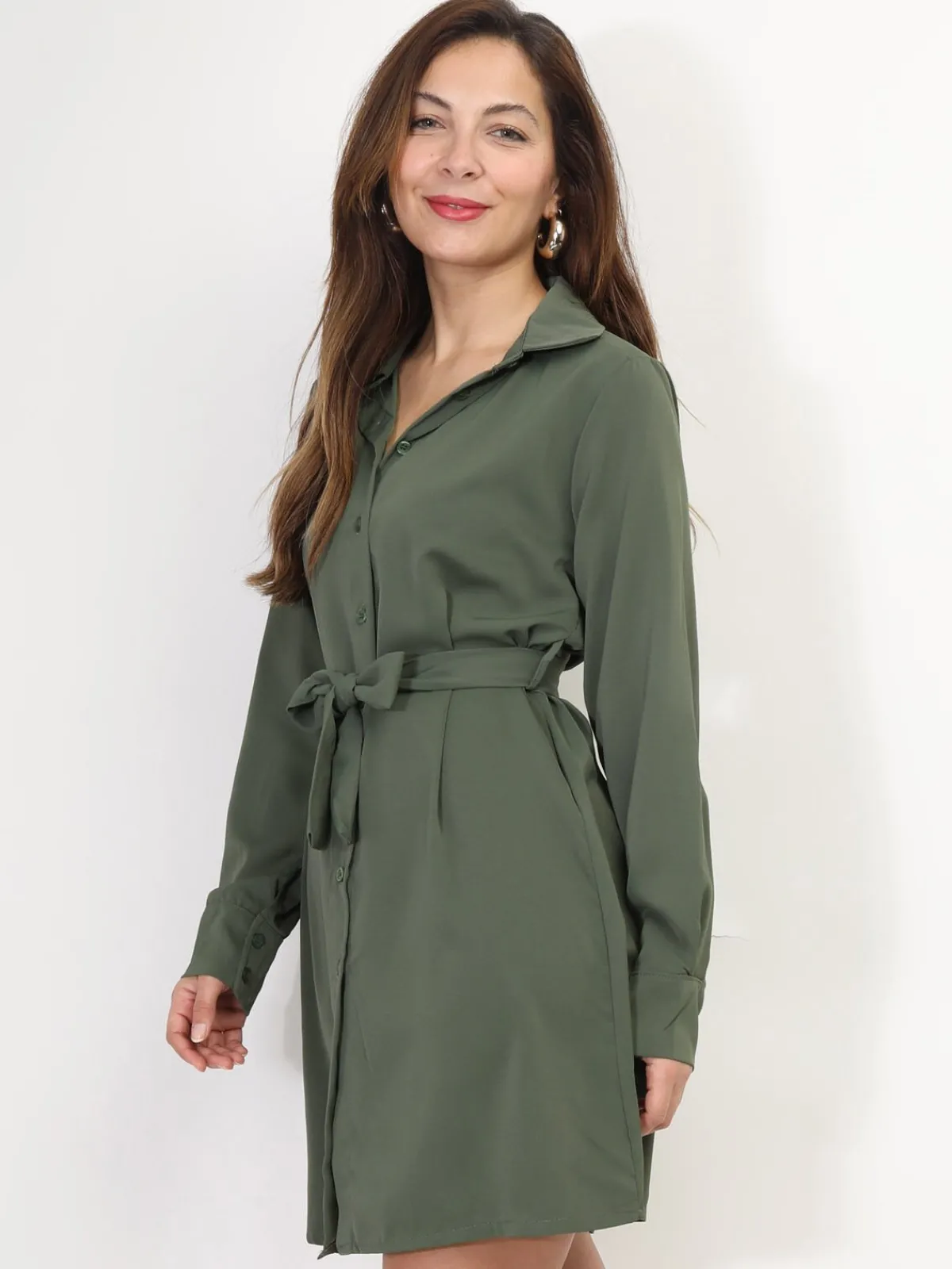 La Modeuse Robe chemise à nouer Kaki