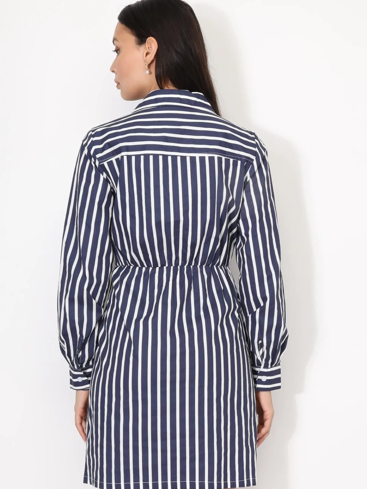 La Modeuse Robe chemise à rayures en coton Bleufoncé