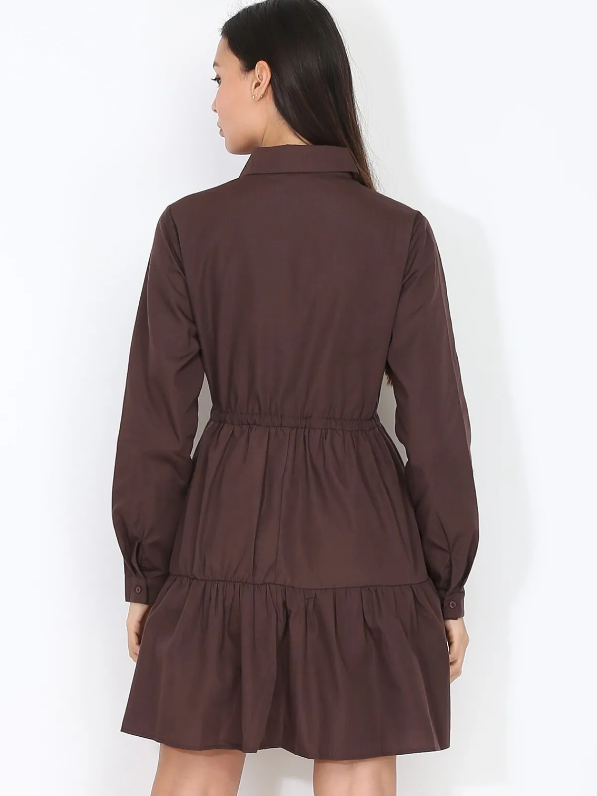 Discount La Modeuse Robe chemise à volants Marron