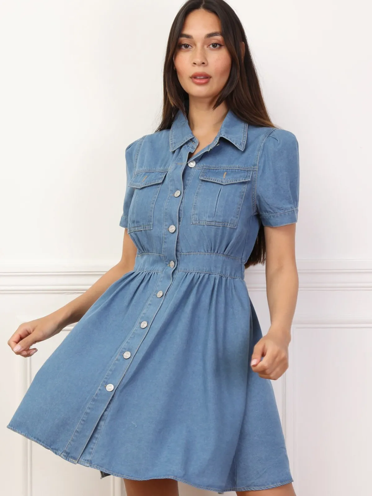 Best La Modeuse Robe chemise en denim style utilitaire Bleu