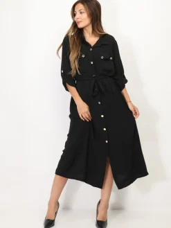 New La Modeuse Robe chemise mi-longue à ceinture Noir