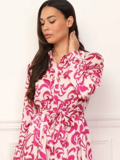 Best La Modeuse Robe chemise évasée à motifs Fuchsia