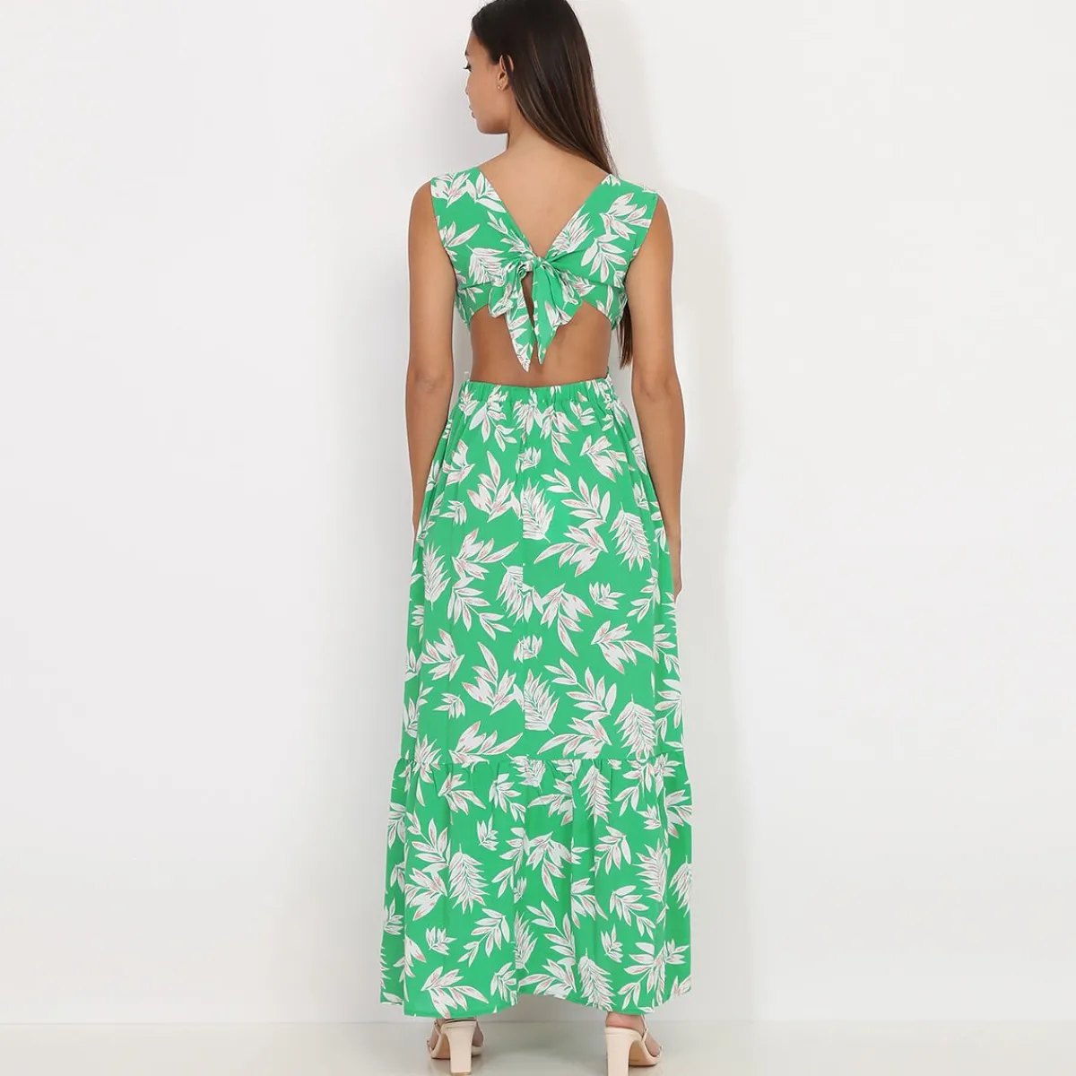 Discount La Modeuse Robe cut out à imprimé feuilles Vert