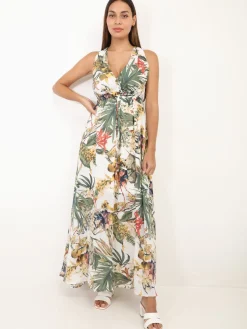 New La Modeuse Robe décolletée imprimé fleuri Blanc