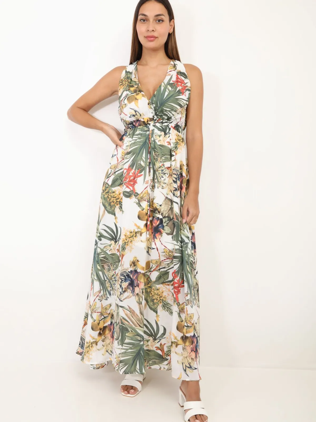 New La Modeuse Robe décolletée imprimé fleuri Blanc