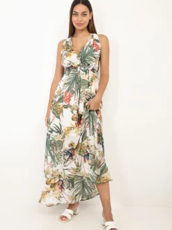 New La Modeuse Robe décolletée imprimé fleuri Blanc
