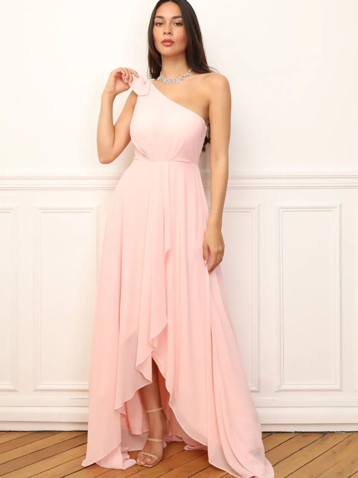 Sale La Modeuse Robe de cérémonie asymétrique et drapée Rose