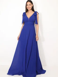 Best La Modeuse Robe de cérémonie drapée à rubans Bleu