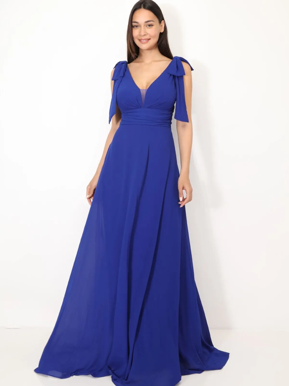 Best La Modeuse Robe de cérémonie drapée à rubans Bleu