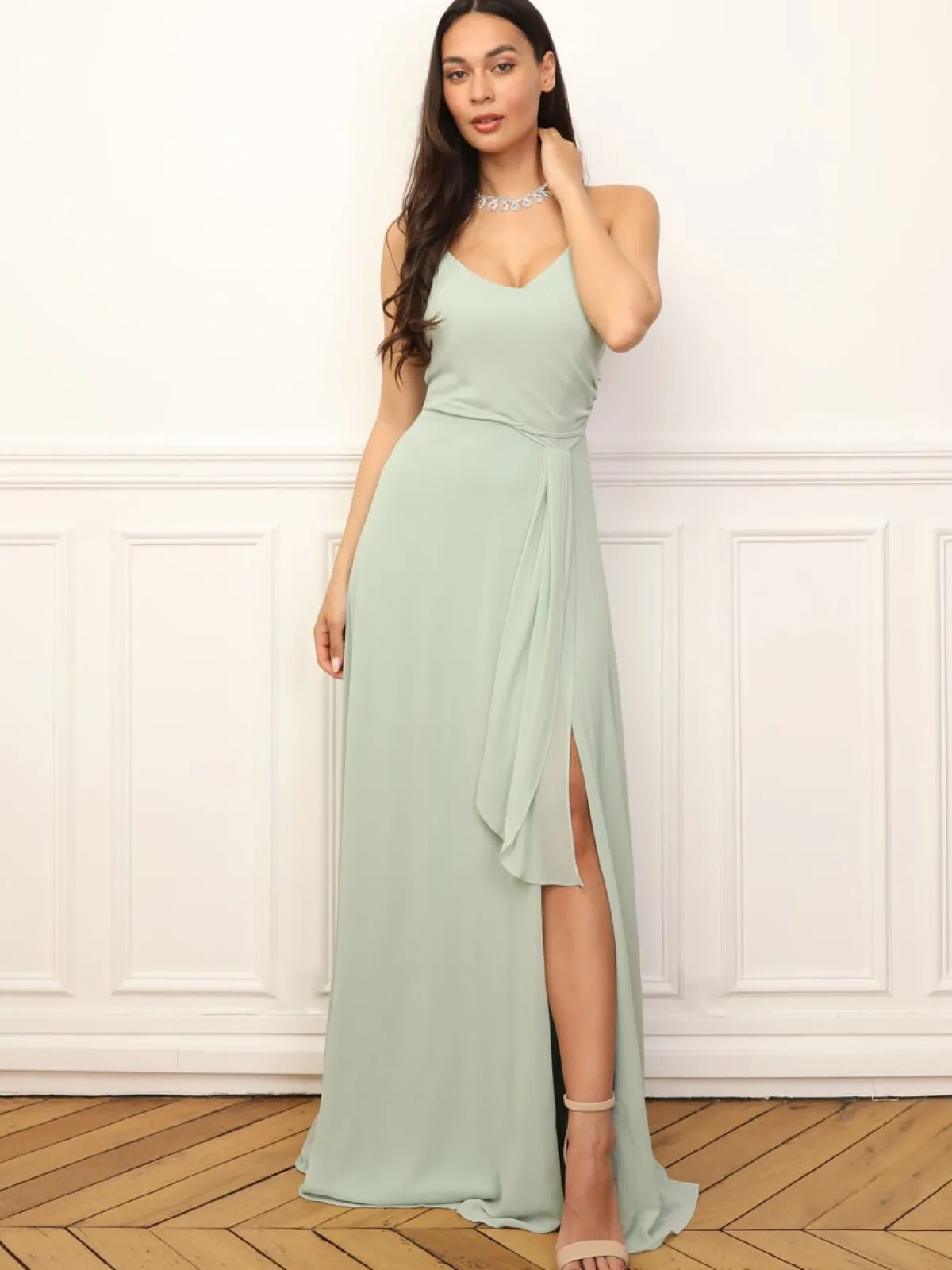 Best La Modeuse Robe de cérémonie fendue à volants Vertclair