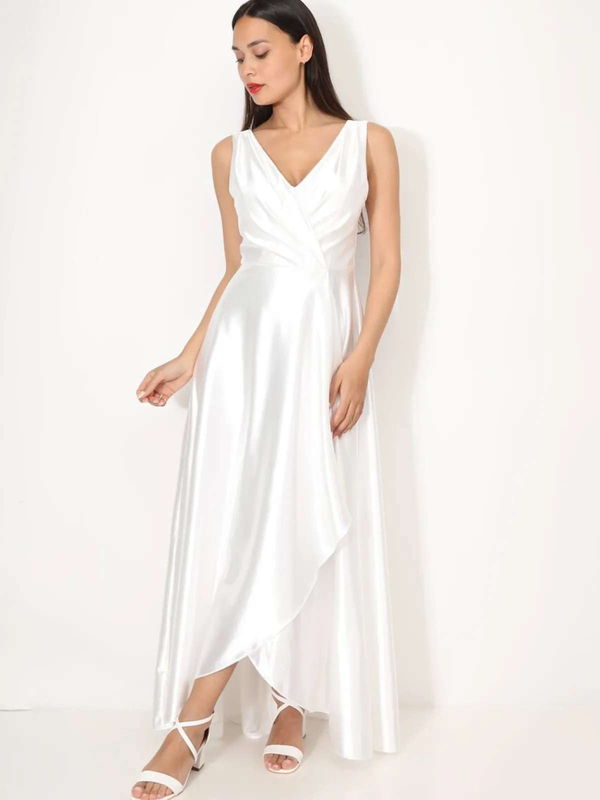 Sale La Modeuse Robe de cérémonie satinée et drapée Blanc