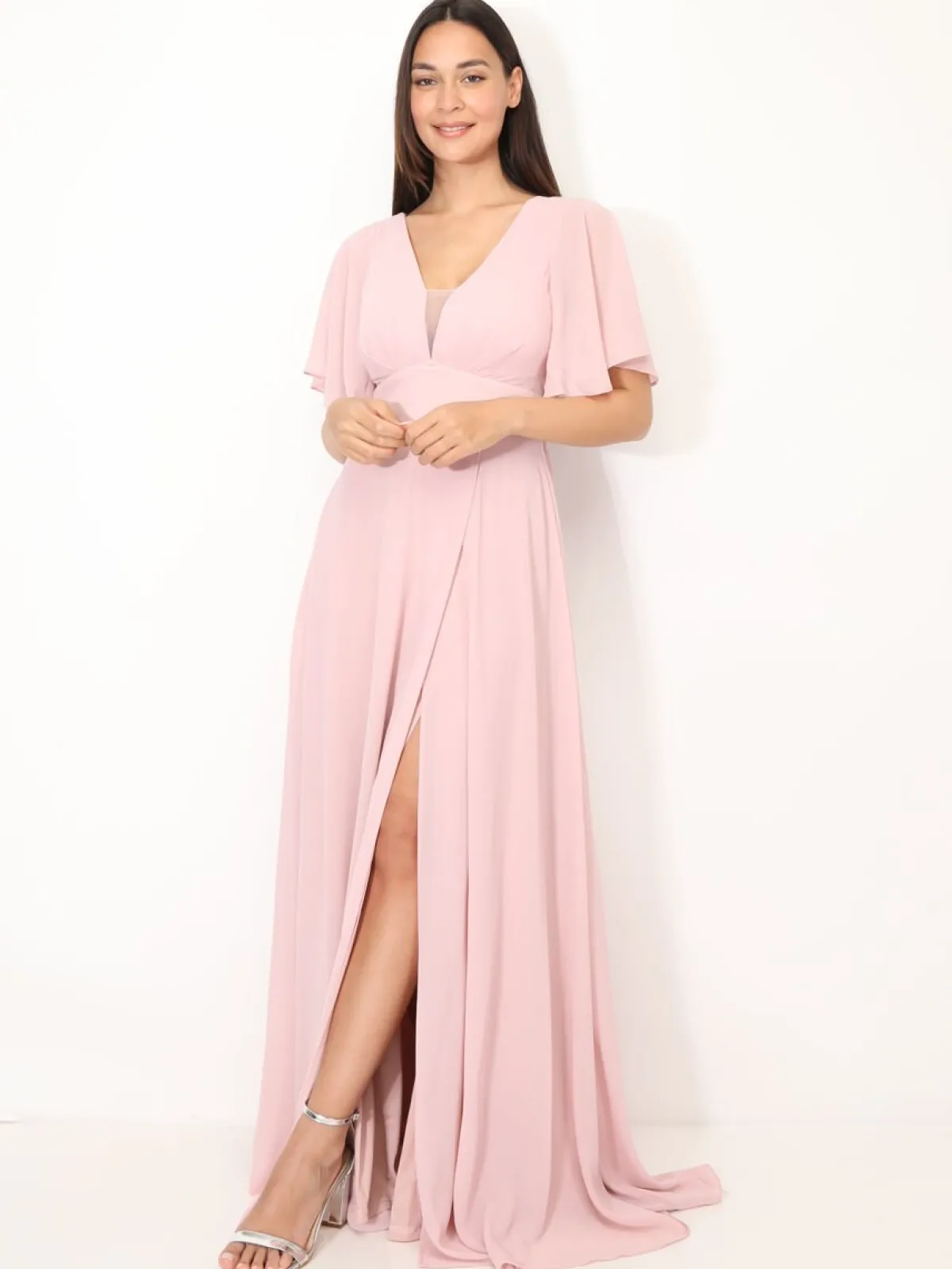 La Modeuse Robe de cérémonies à manches papillons VieuxRose