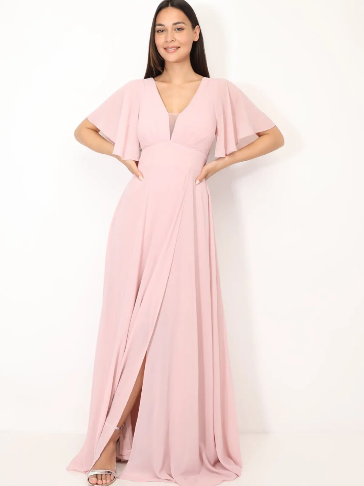 La Modeuse Robe de cérémonies à manches papillons VieuxRose