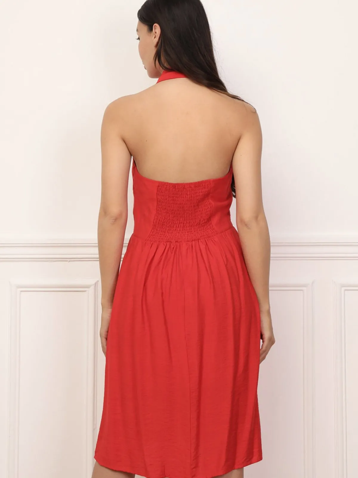 New La Modeuse Robe dos-nu à col chemise Rouge