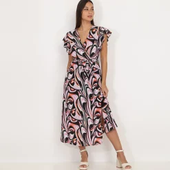 Sale La Modeuse Robe fendue à motif arabesques Noir