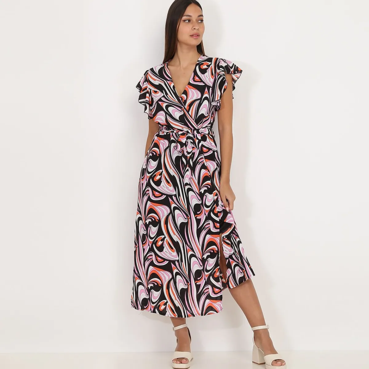 Sale La Modeuse Robe fendue à motif arabesques Noir