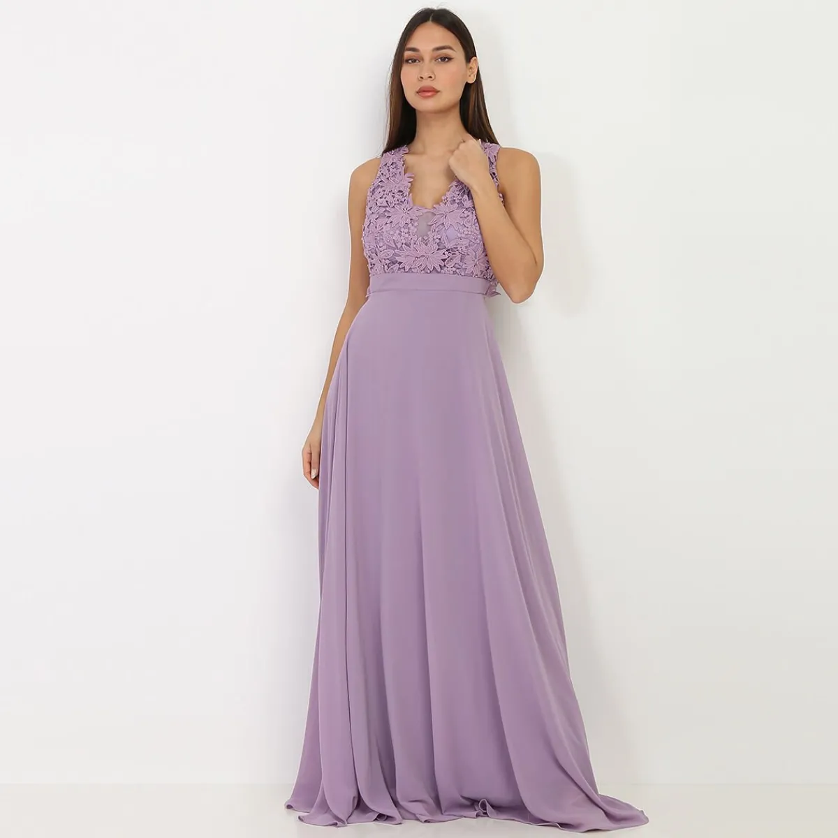 Best La Modeuse Robe longue à broderies fleuries Violetclair