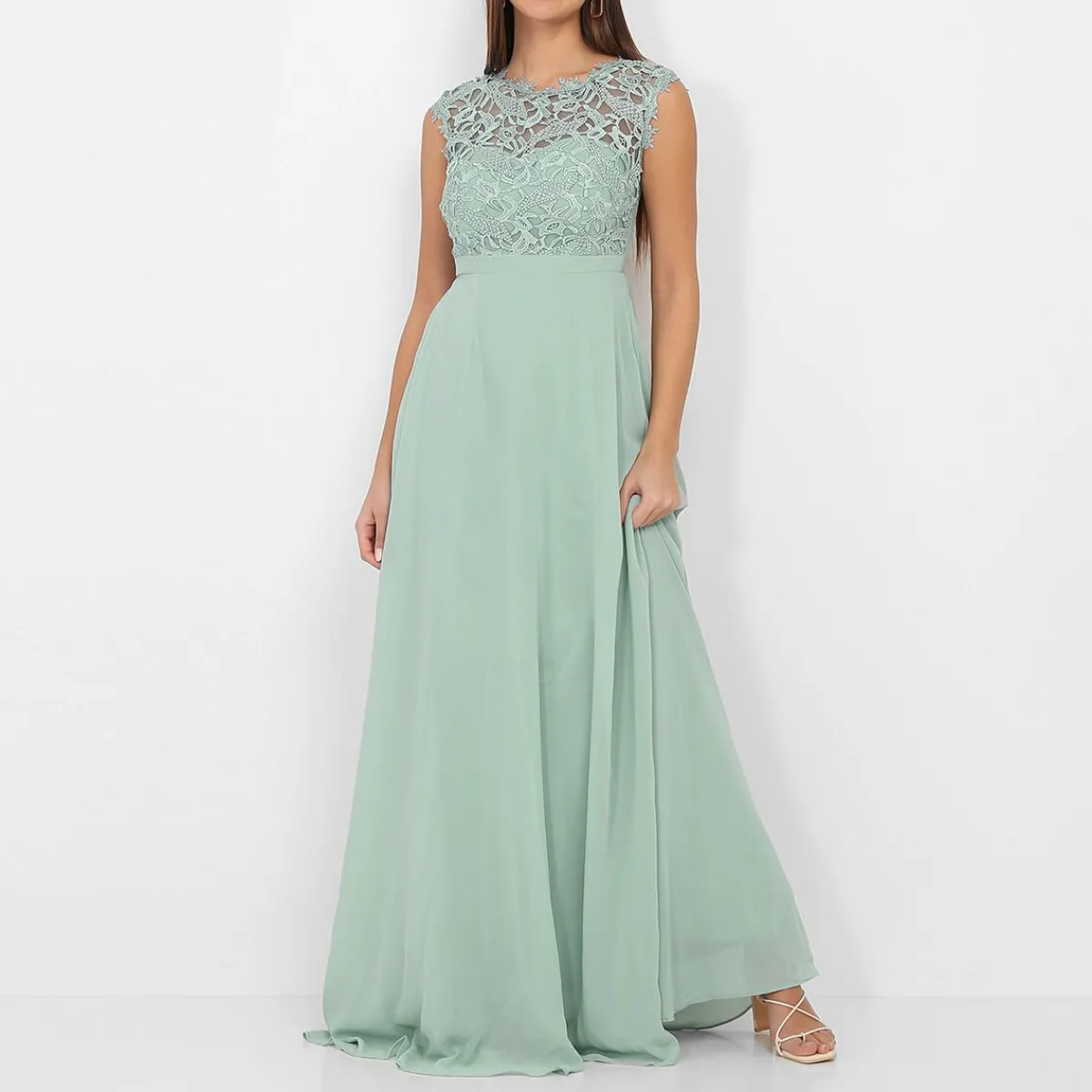 New La Modeuse Robe longue à dentelle Vertclair
