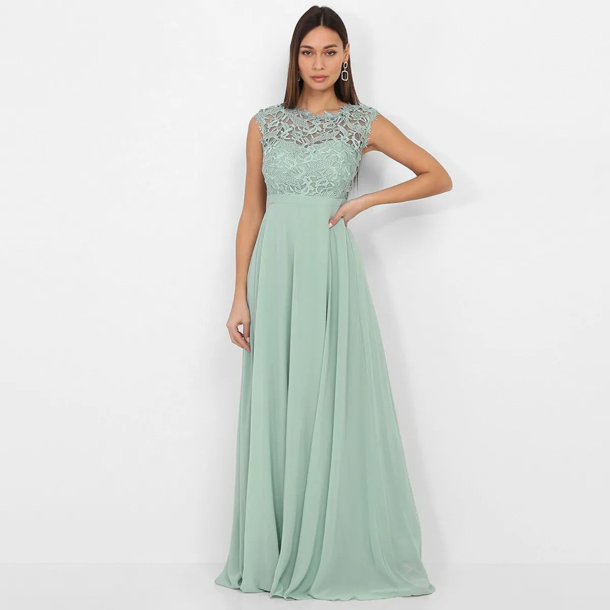 New La Modeuse Robe longue à dentelle Vertclair