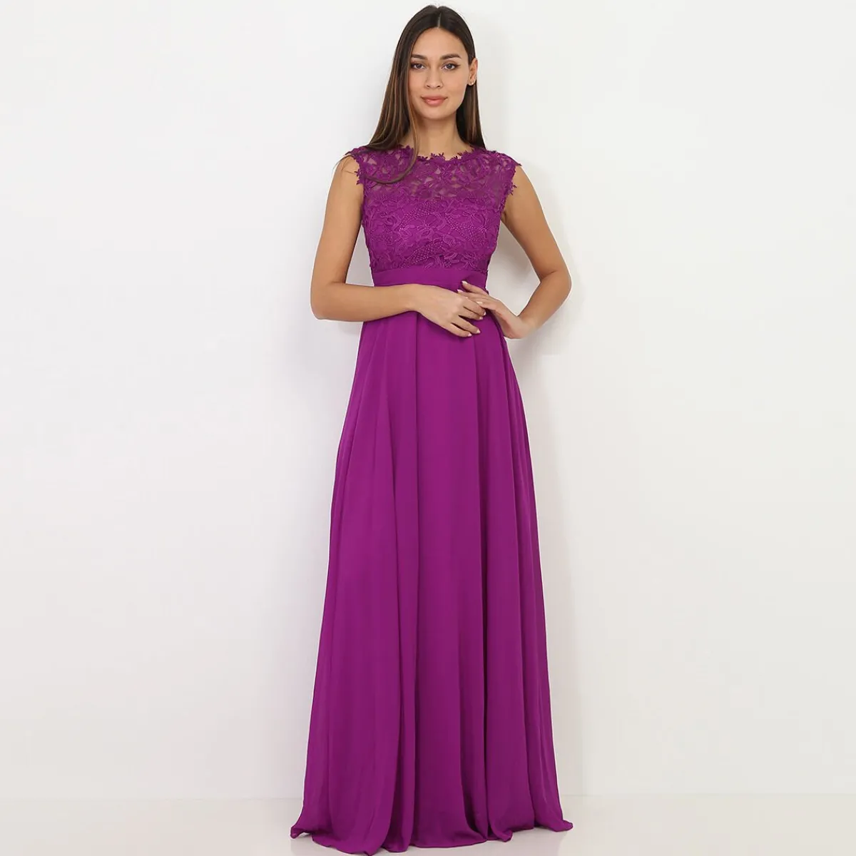 Hot La Modeuse Robe longue à dentelle Violet