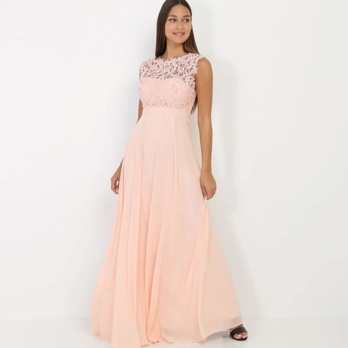 Discount La Modeuse Robe longue à dentelle Rose