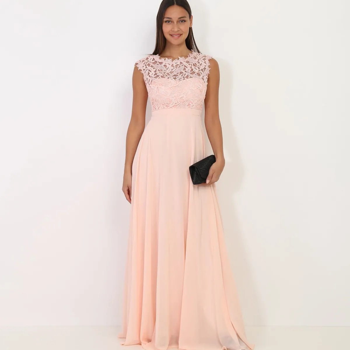 Discount La Modeuse Robe longue à dentelle Rose