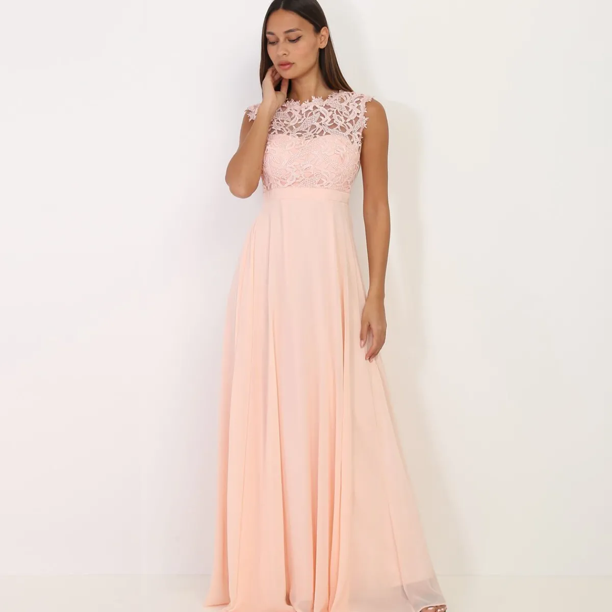 Discount La Modeuse Robe longue à dentelle Rose