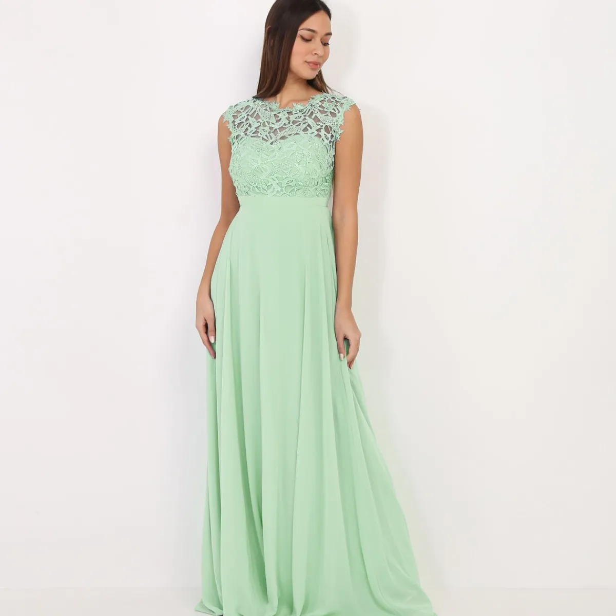 Clearance La Modeuse Robe longue à dentelle Vertmenthe