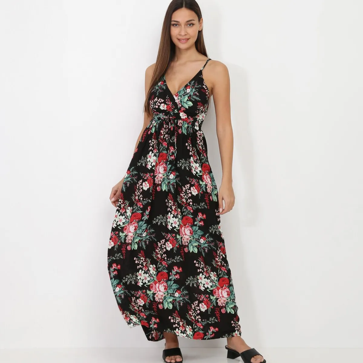 La Modeuse Robe longue à imprimé floral Noir