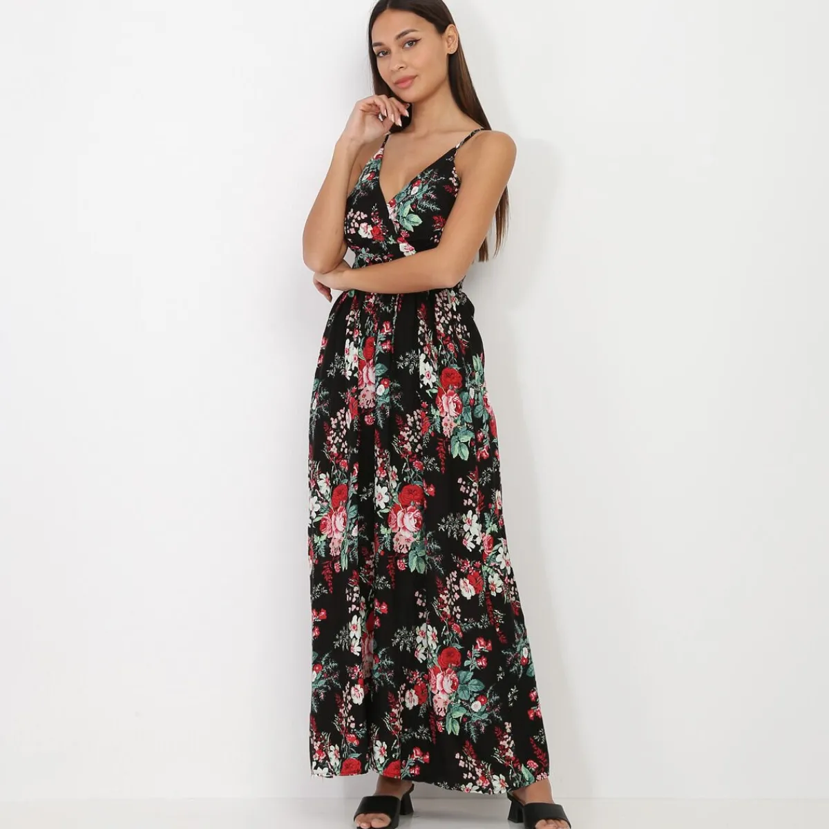La Modeuse Robe longue à imprimé floral Noir