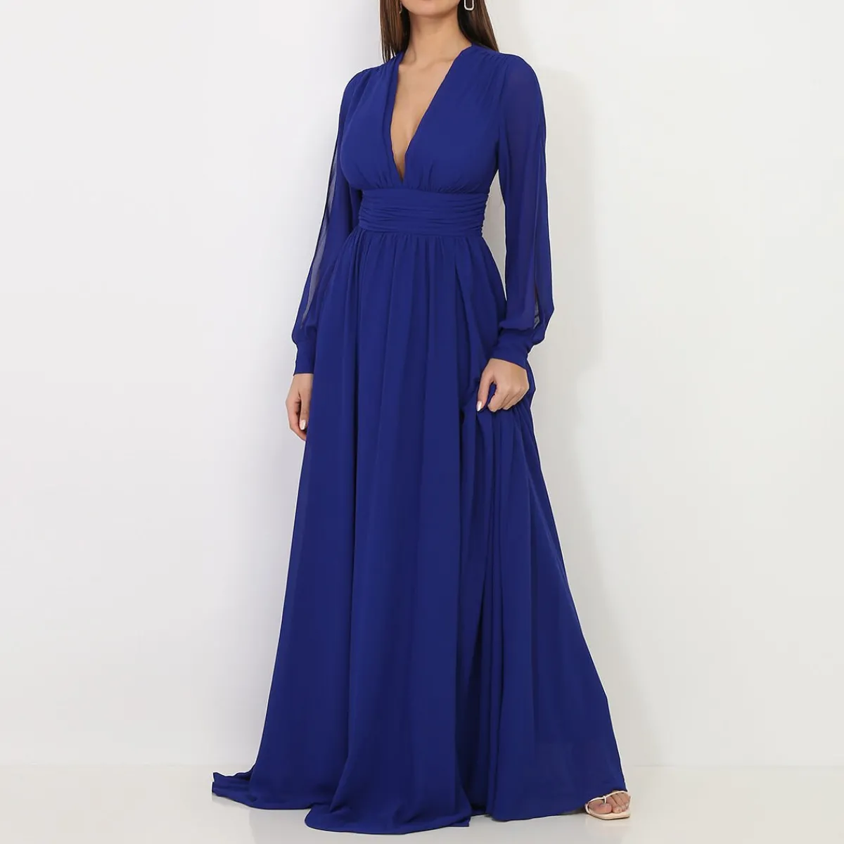 La Modeuse Robe longue à manches ouvertes Bleu