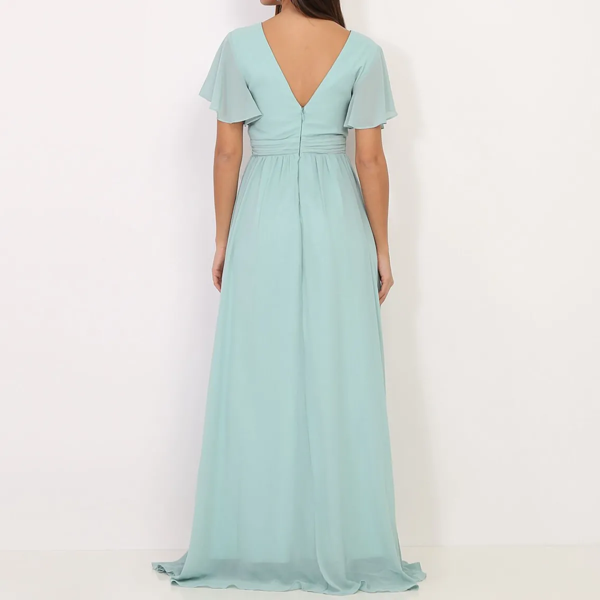 New La Modeuse Robe longue à manches papillons Vertclair