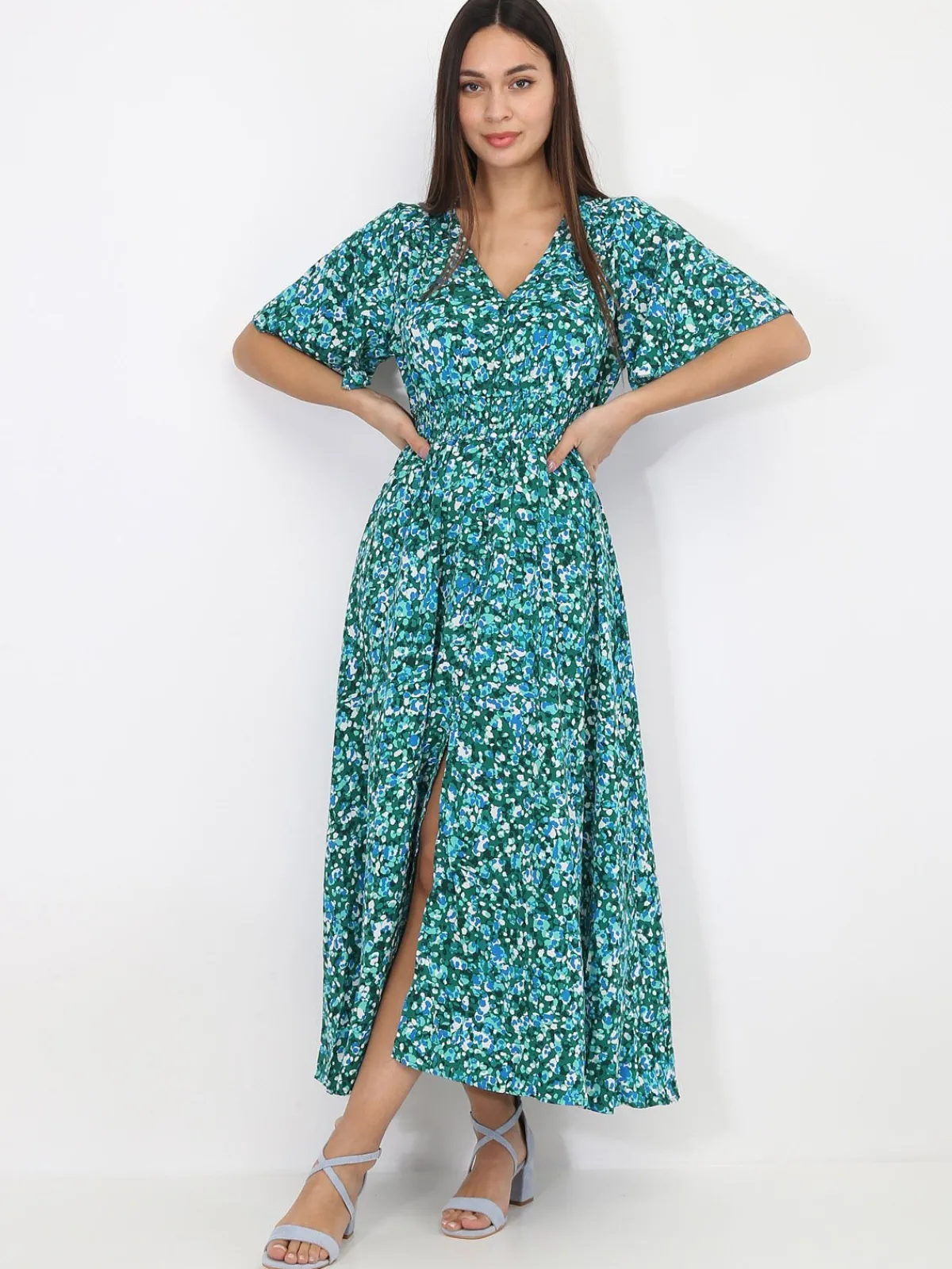 Hot La Modeuse Robe longue à motif tacheté Vert