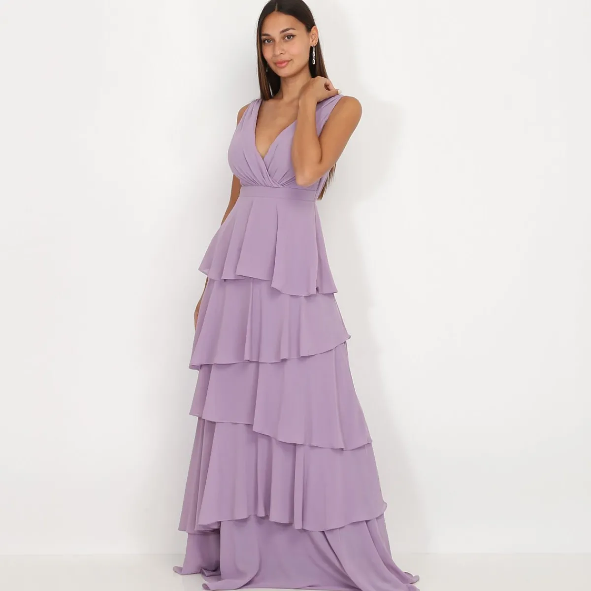 New La Modeuse Robe longue à volants Violetclair