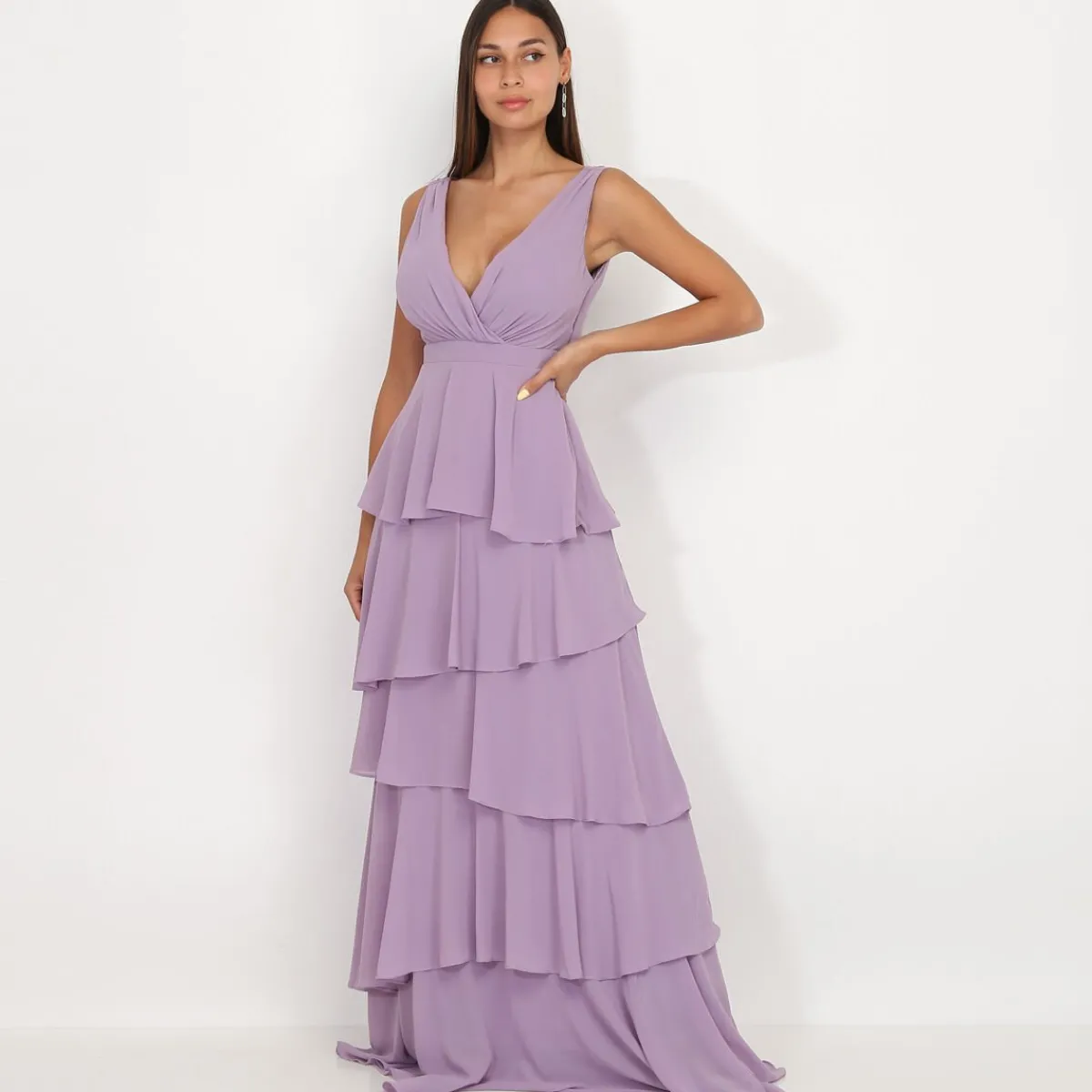 New La Modeuse Robe longue à volants Violetclair