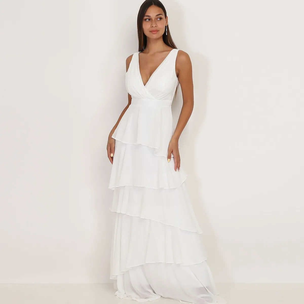 La Modeuse Robe longue à volants Blanc