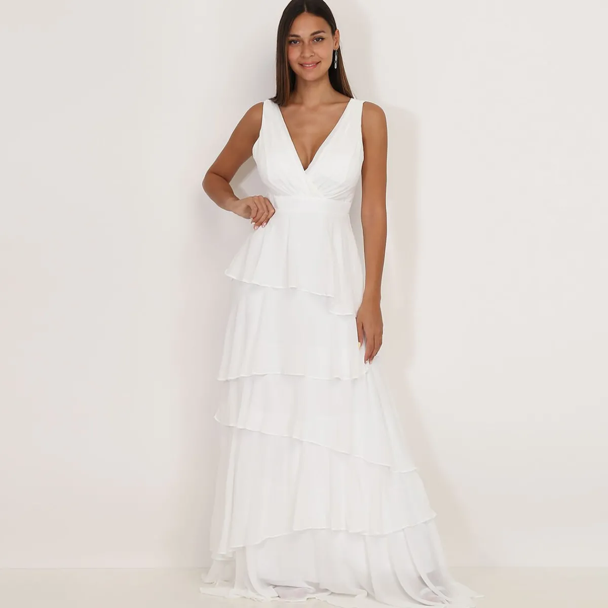 La Modeuse Robe longue à volants Blanc