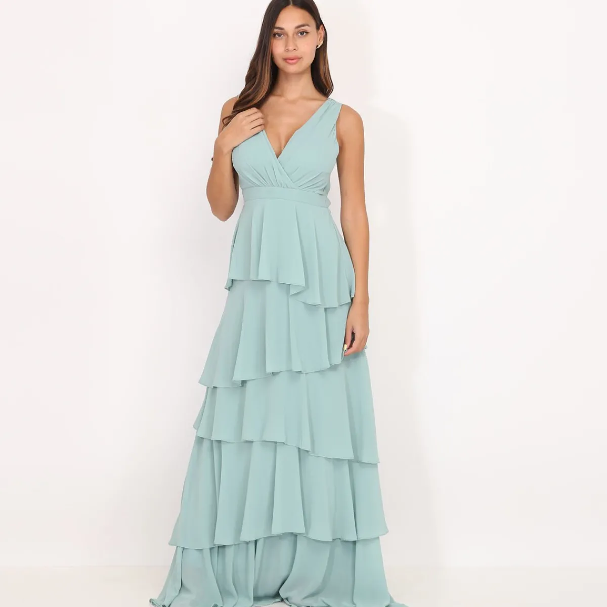 Online La Modeuse Robe longue à volants Vertclair