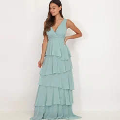 Online La Modeuse Robe longue à volants Vertclair