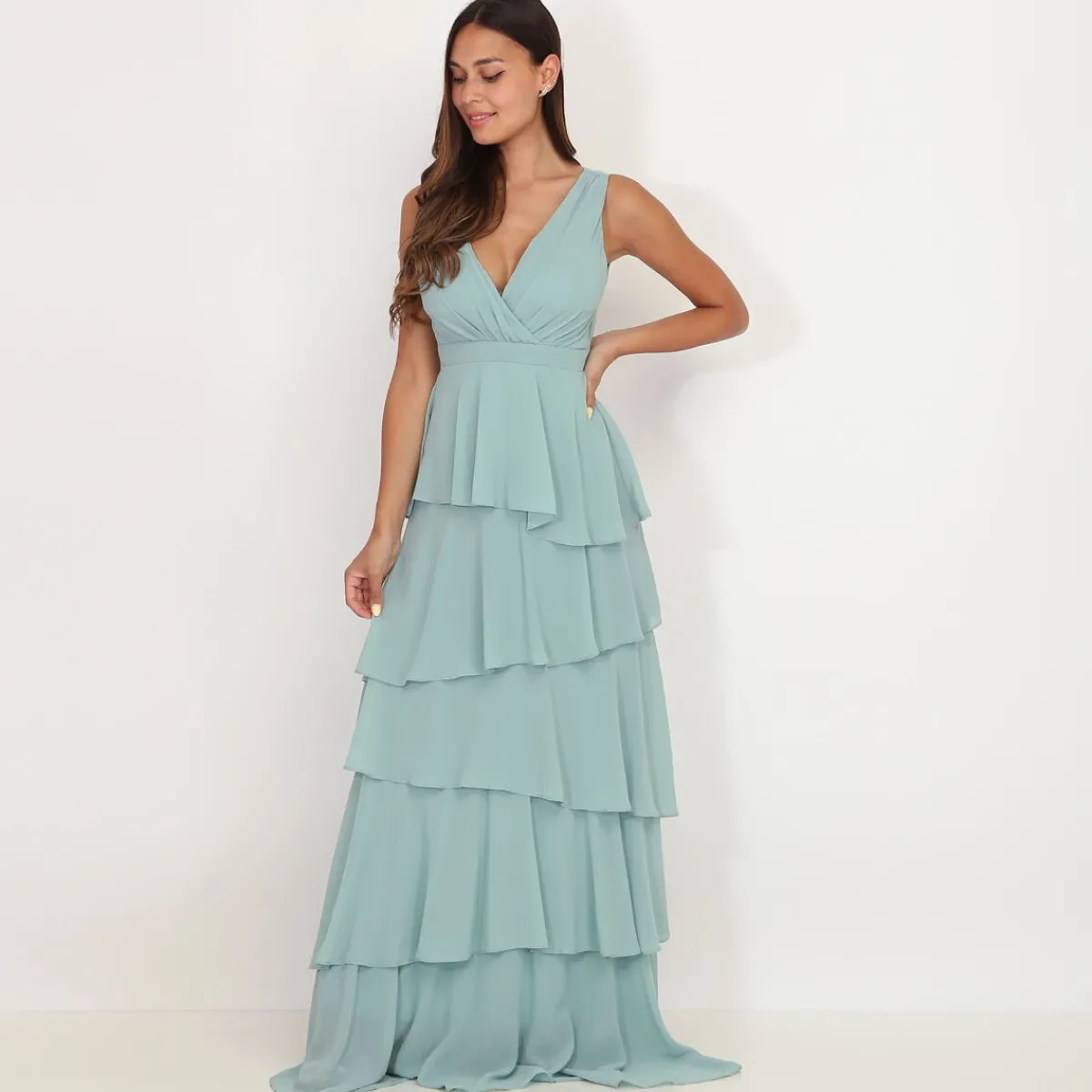 Online La Modeuse Robe longue à volants Vertclair